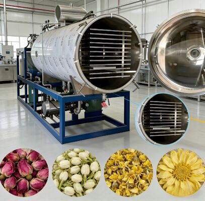 220V 380V 3PH Güç Kaynağı Dondurarak Kurutma Makinesi,  veya Leybold Soğutma Ünitesi Dahil, Gıda Koruma İçin Tasarlanmıştır